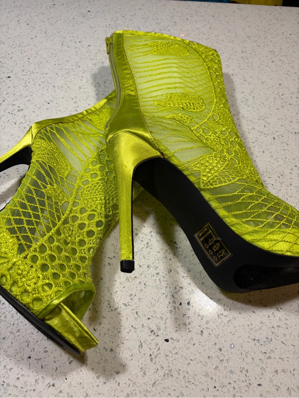 Lace Cutout High Heel Bootie in Lime Green - Picture 3 of 3